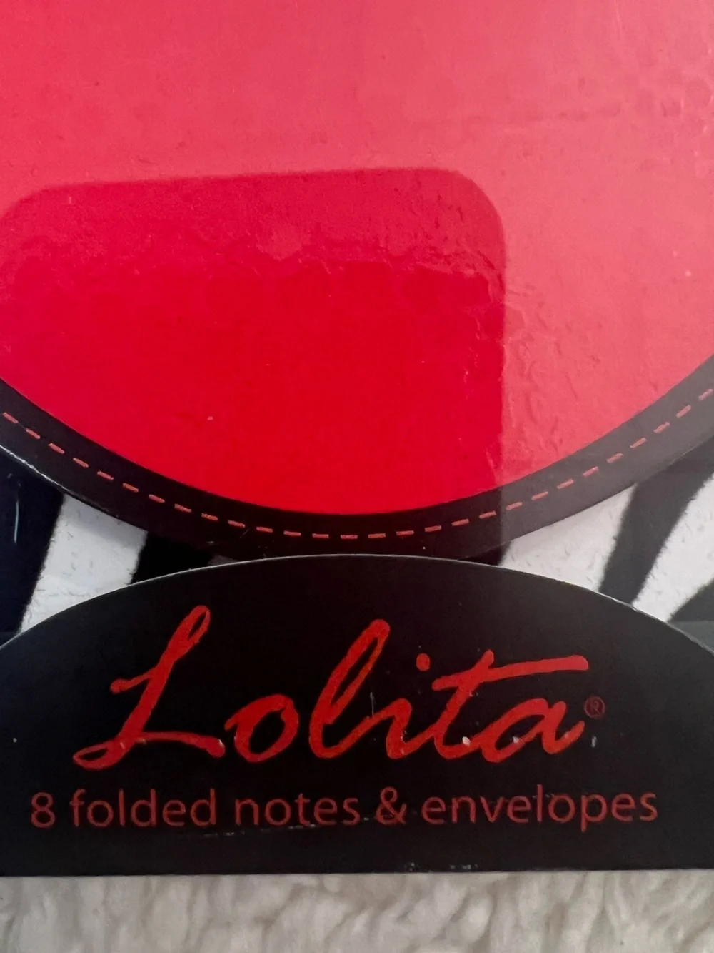 Lolita Red & Black Zebra Flocked Blank Tri-Fold Mini Purse Shaped Notecard Set